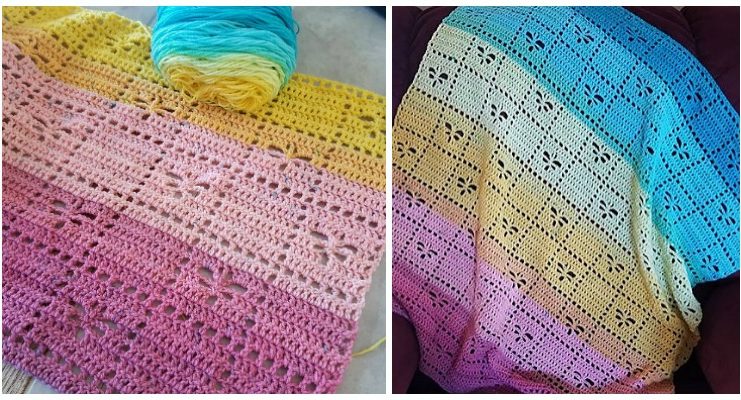 Dancing Dragonfly Blanket Crochet Free Pattern - Fillet #Blanket; Free #Crochet; Patterns