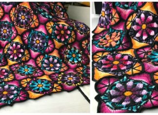 Stained Glass Flower Blanket Crochet Free Pattern - #Granny; Square #Blanket; Free #Crochet; Patterns