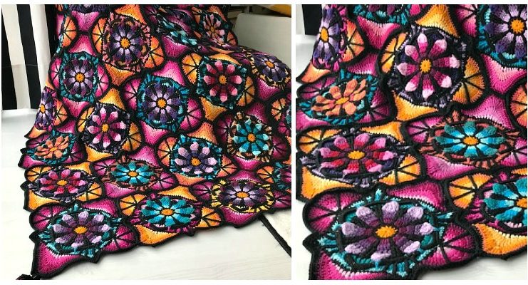 Stained Glass Flower Blanket Crochet Free Pattern Stained Glass Flower Blanket Crochet Free Pattern - #Granny; Square #Blanket; Free #Crochet; Patterns