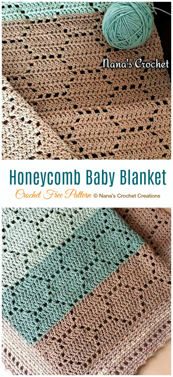 Sweet As Can Bee Honeycomb Baby Blanket Crochet Free Pattern - Fillet #Blanket; Free #Crochet; Patterns