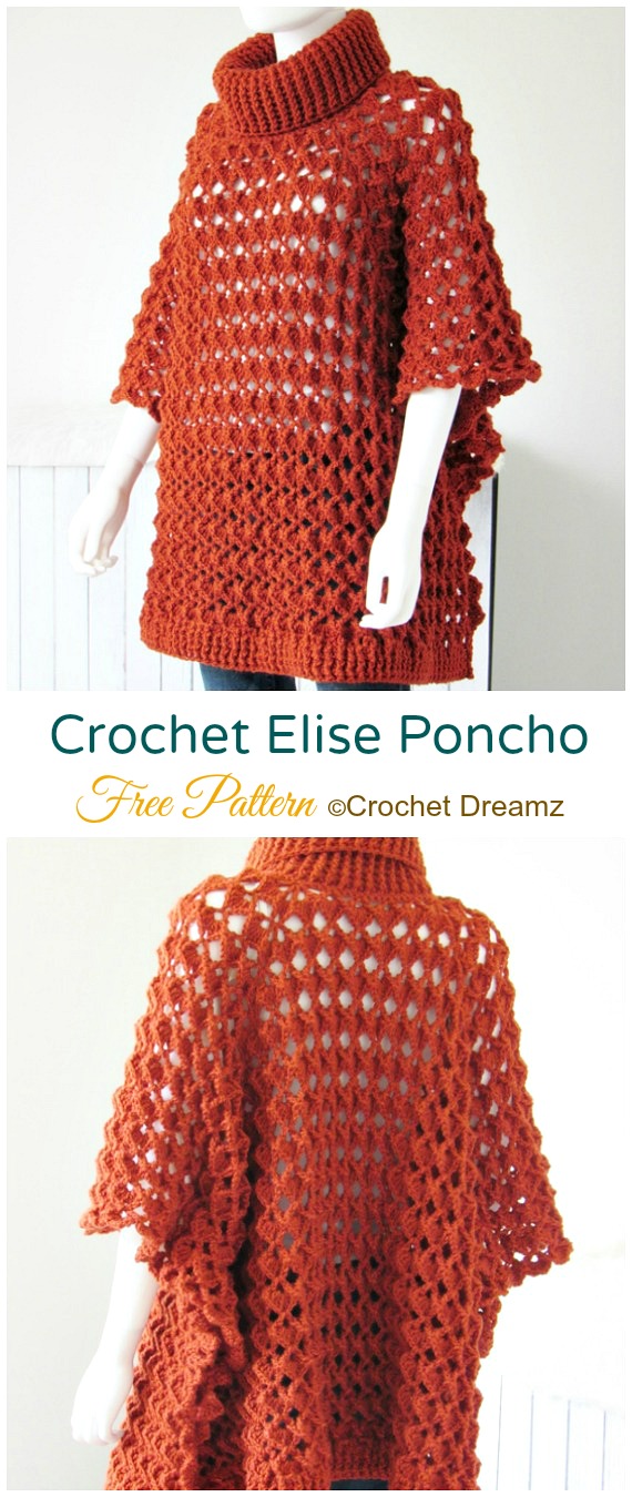 Elise Poncho Crochet Free Pattern - Women #Poncho; Free #Crochet; Patterns
