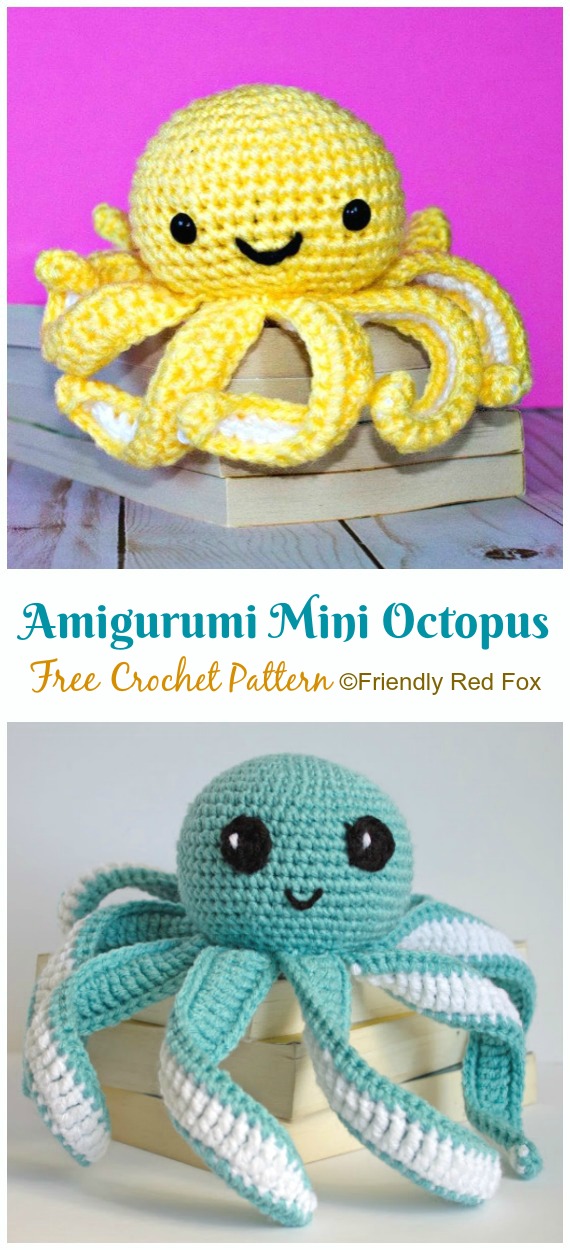 Amigurumi Mini Octopus Free Crochet Patterns - Crochet #SeaLife; Toys #Amigurumi; Free Patterns