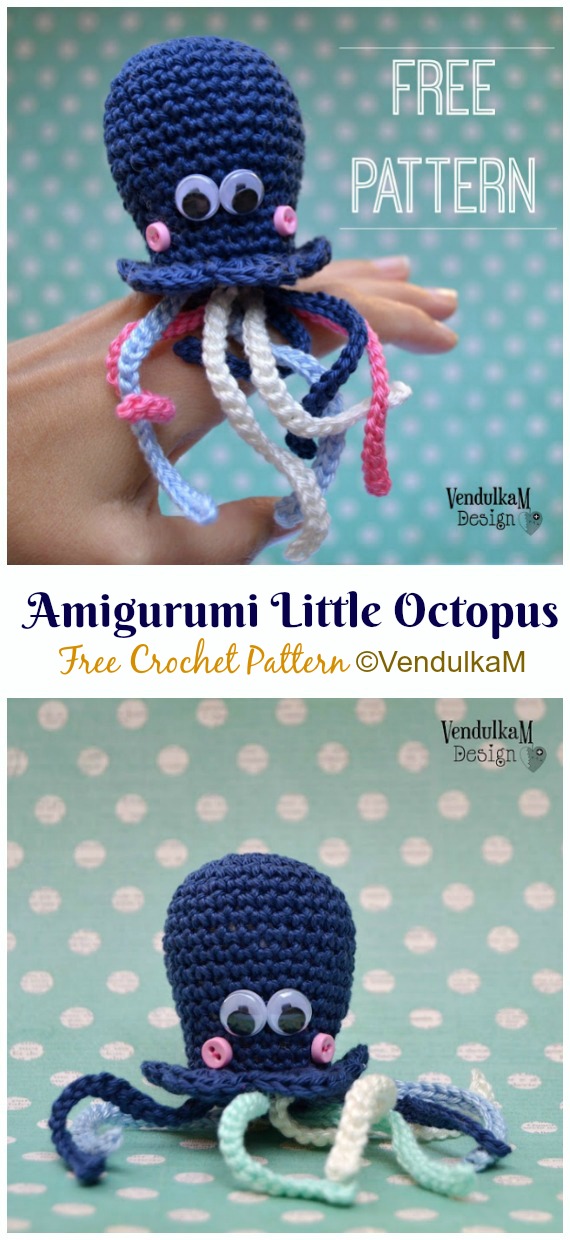 Amigurumi Little Octopus Free Crochet Patterns - Crochet #SeaLife; Toys #Amigurumi; Free Patterns