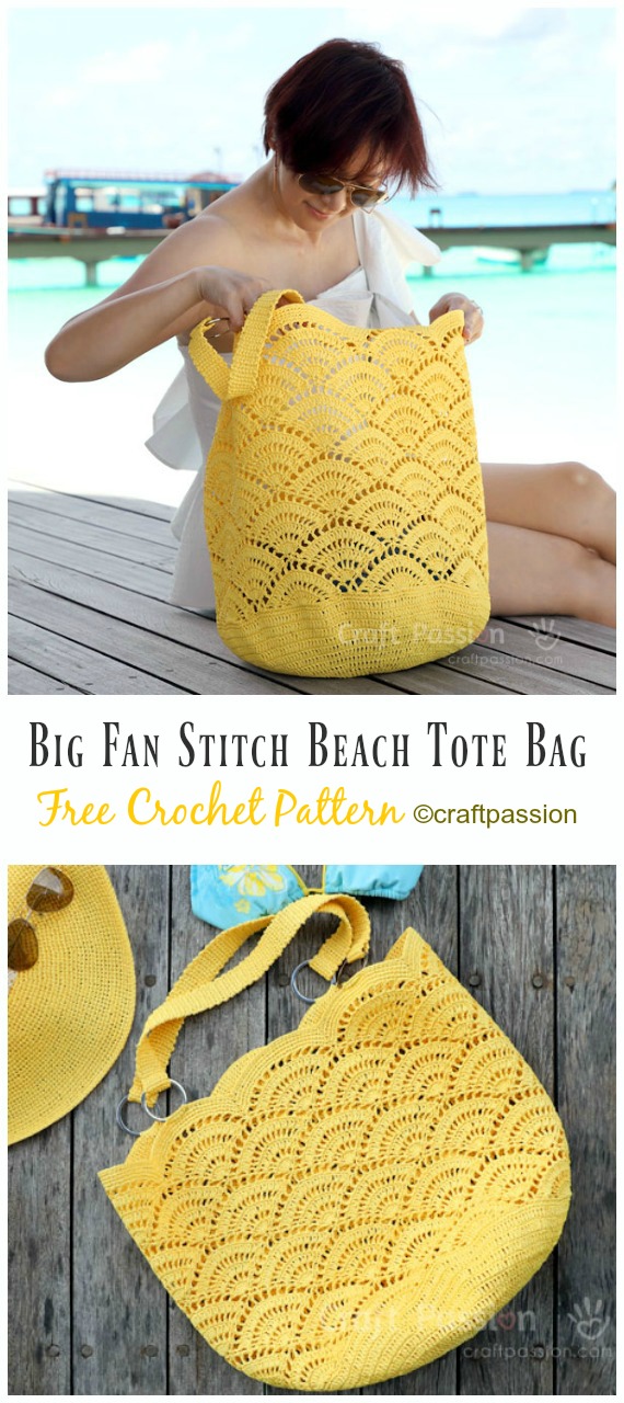 Lace Shell Stitch Beach Tote Bag Crochet Free Pattern [Video] - Beach #Bag; Free #Crochet; Patterns