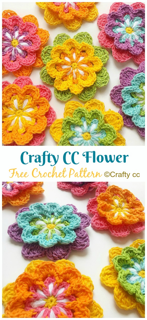 Crafty CC Flower Free Crochet Pattern -Easy #Crochet #Flower Appliques Free Patterns