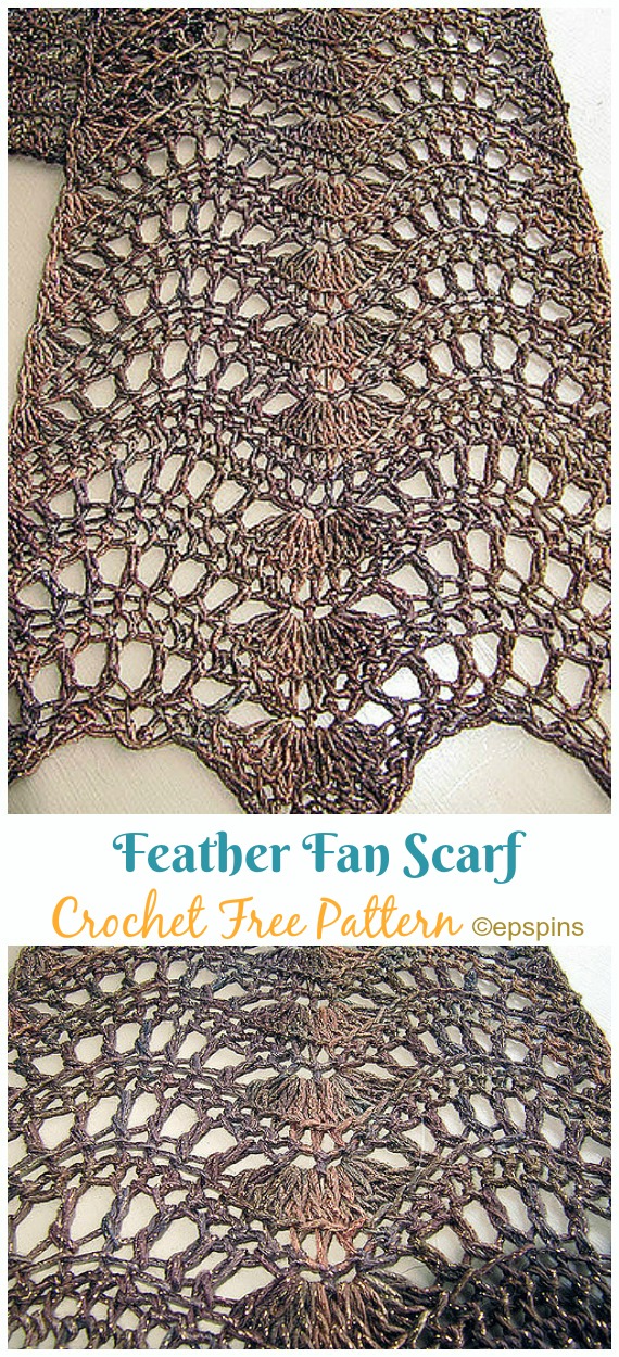 Feather Fan Scarf Crochet Free Pattern - Rectangle Long #Scarf; Free #Crochet; Patterns