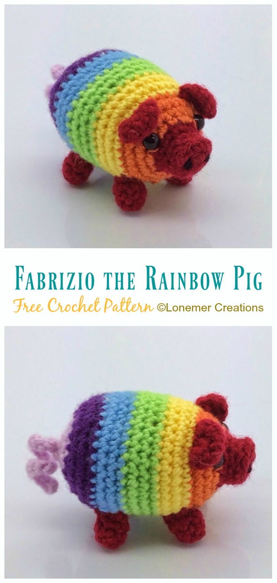 Crochet Fabrizio the Rainbow Pig Amigurumi Free Pattern - Free #Amigurumi; #Pig; Toy Softies Crochet Patterns