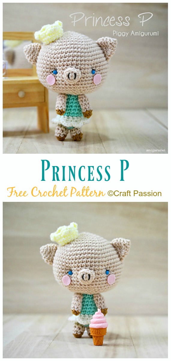Crochet Princess P Amigurumi Free Pattern - Free #Amigurumi; #Pig; Toy Softies Crochet Patterns