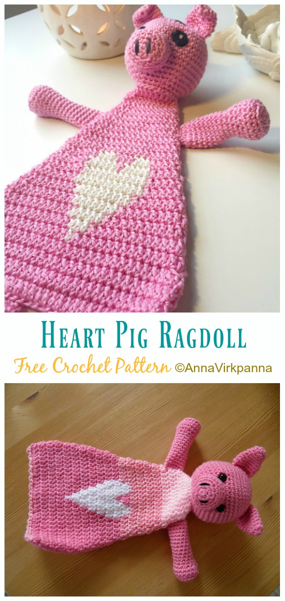 Crochet Heart Pig Ragdoll Amigurumi Free Pattern - Free #Amigurumi; #Pig; Toy Softies Crochet Patterns