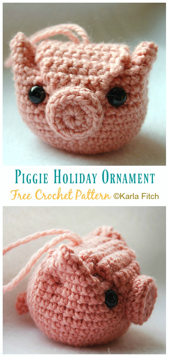 Crochet Piggie Holiday Ornament Amigurumi Free Pattern - Free #Amigurumi; #Pig; Toy Softies Crochet Patterns