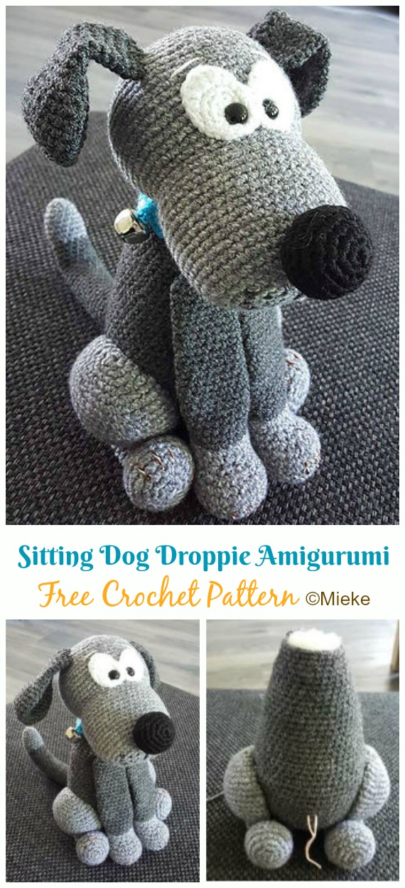#Amigurumi; Sitting Dog Droppie Toy Softies Crochet Free Pattern