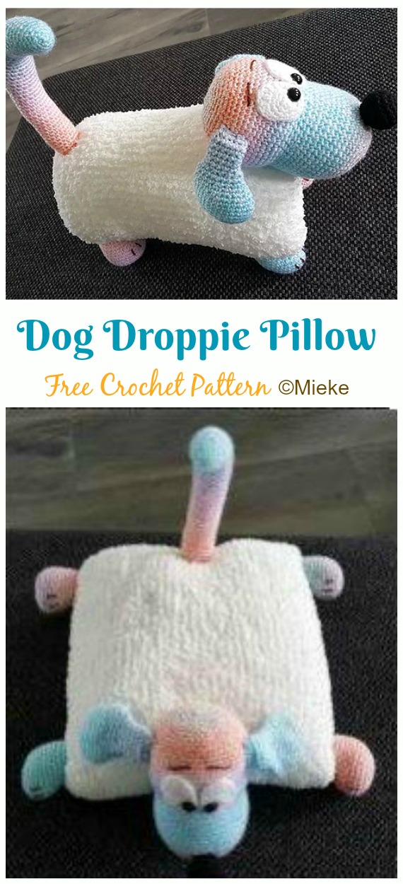 #Amigurumi; Dog Droppie Pillow Crochet Free Pattern