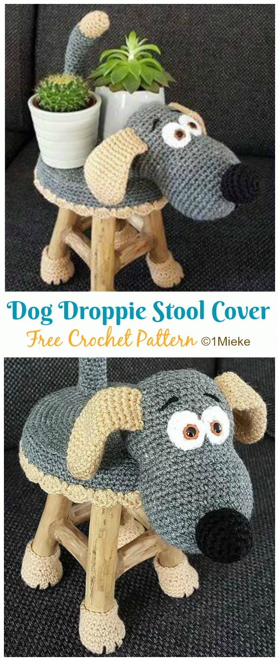 #Amigurumi; Dog Droppie  Stool Cover Crochet Free Pattern