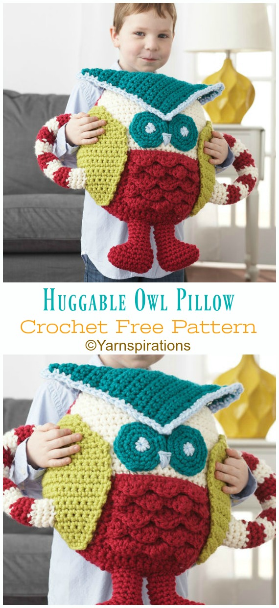 Huggable Owl Pillow Crochet Free Pattern - #Owl; Pillow #Crochet; Free Patterns