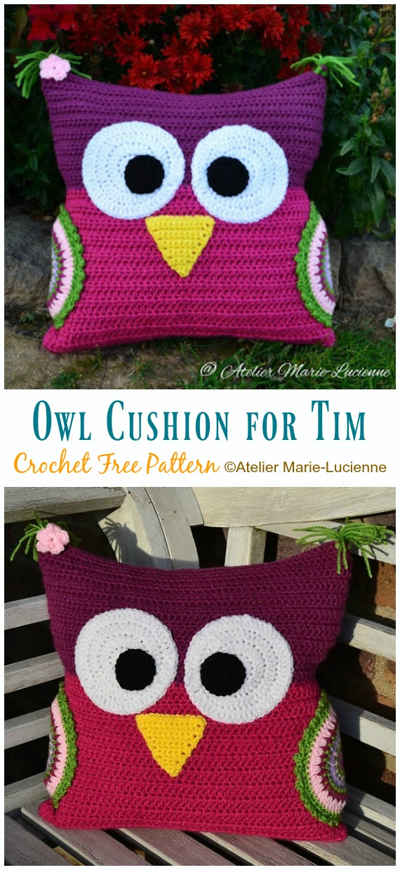 Owl Cushion for Tim Crochet Free Pattern - #Owl; Pillow #Crochet; Free Patterns