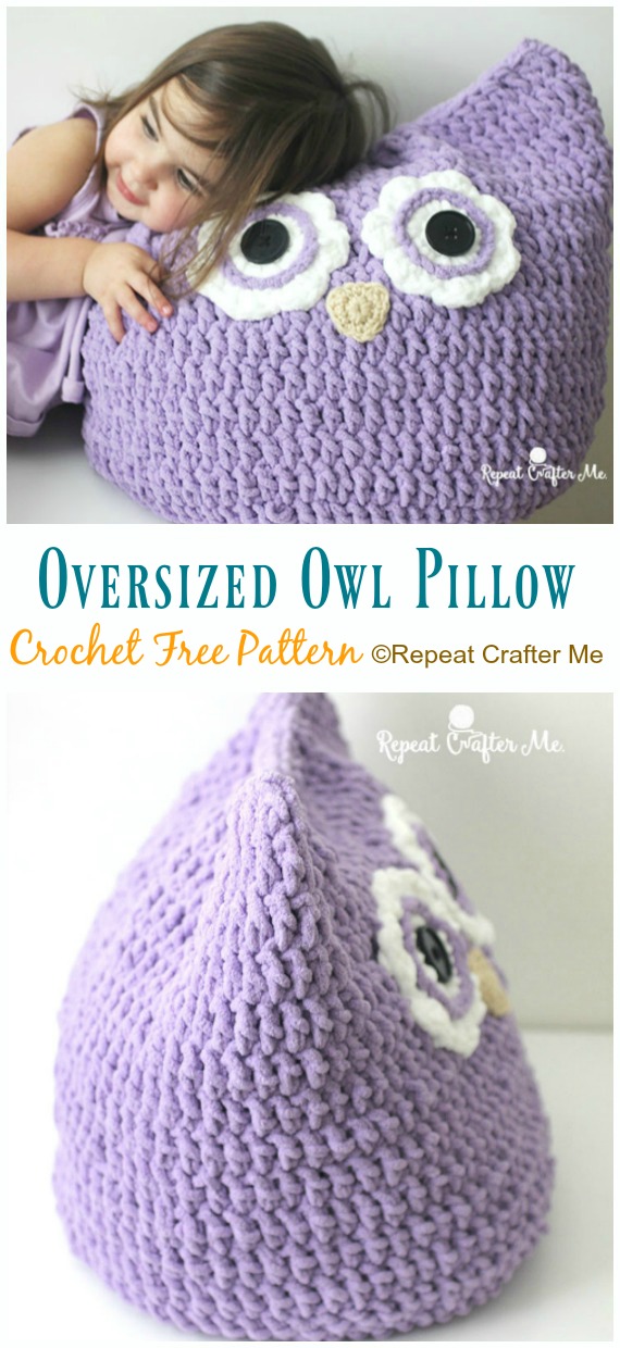 Oversized Owl Pillow Crochet Free Pattern - #Owl; Pillow #Crochet; Free Patterns
