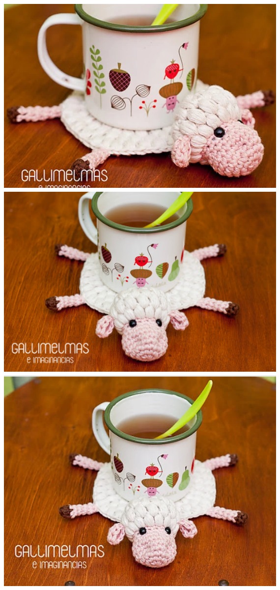 Amigurumi Amelia The Sheep Coaster Crochet Free Pattern - Autumn #Leaf; Free #Crochet; Patterns