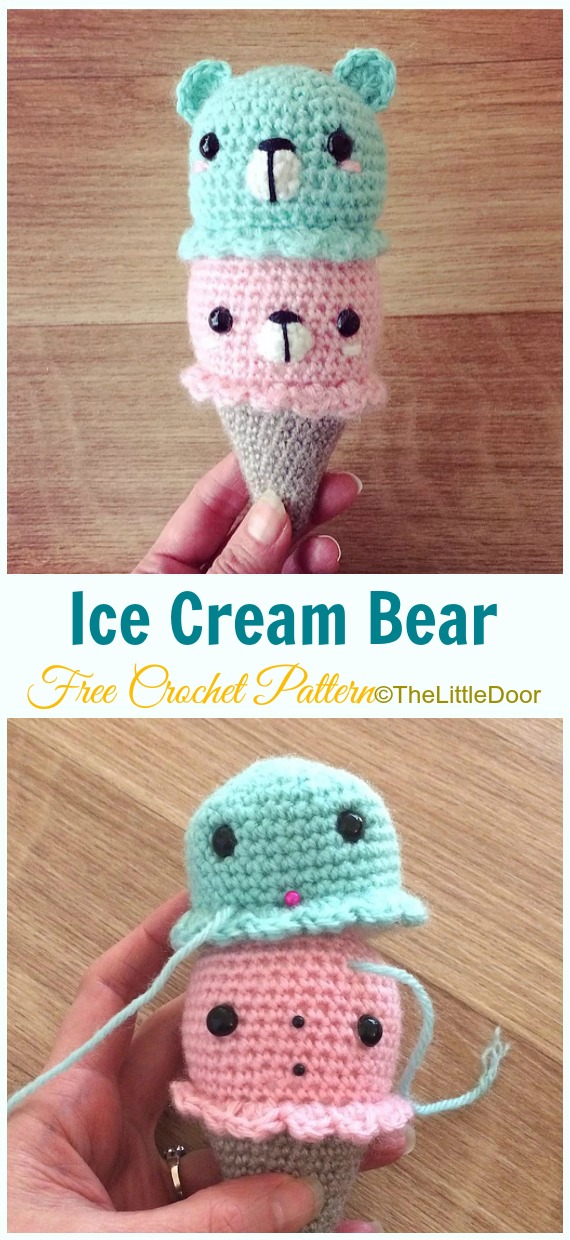 Amigurumi Ice Cream Bear Crochet Free Patterns - Free #Amigurumi; #Bear; Toy Softies Crochet Patterns