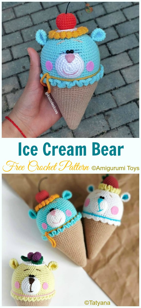 Amigurumi Ice Cream Bear Crochet Free Patterns - Free #Amigurumi; #Bear; Toy Softies Crochet Patterns