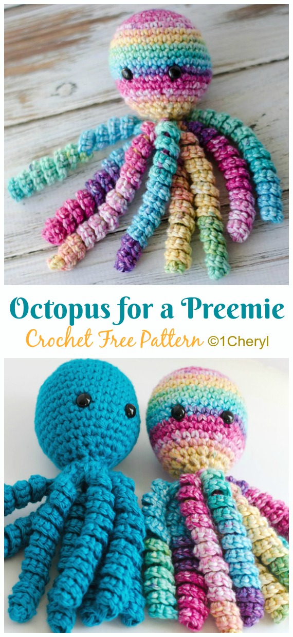 Amigurumi Octopus For Preemie Baby Toy Crochet Free Patterns - Crochet #SeaLife; Toys #Amigurumi; Free Patterns