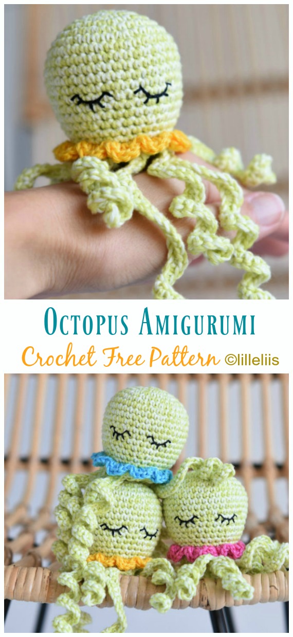 Amigurumi Sleepy Octopus Crochet Free Patterns - Crochet #SeaLife; Toys #Amigurumi; Free Patterns