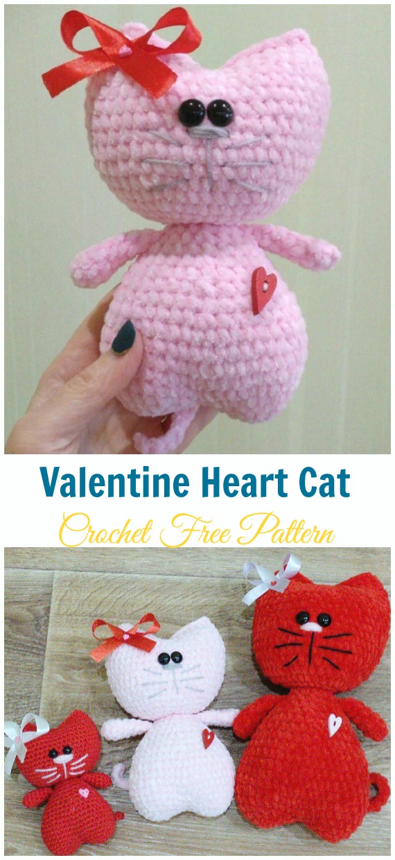 Amigurumi Valentine Heart Cat Crochet Free Patterns - Crochet Toy #Cat; #Amigurumi; Free Patterns