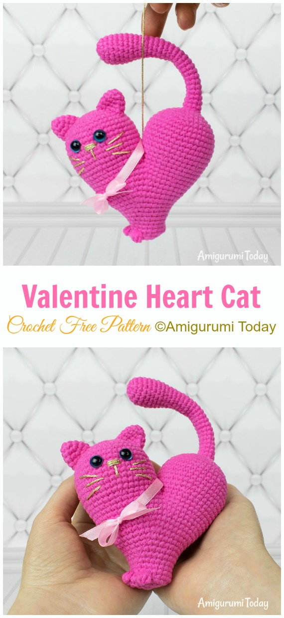 Amigurumi Valentine Heart Cat Crochet Free Patterns - Crochet Toy #Cat; #Amigurumi; Free Patterns