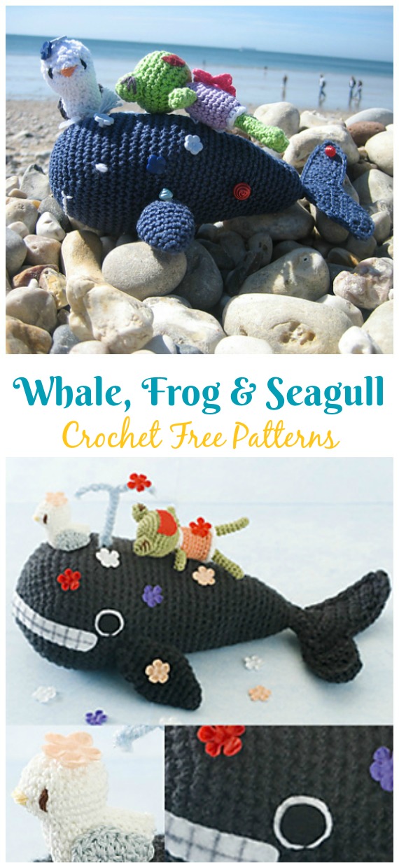 Amigurumi Whale, Frog & Seagull Crochet Free Pattern - Crochet #SeaLife; Toys #Amigurumi; Free Patterns