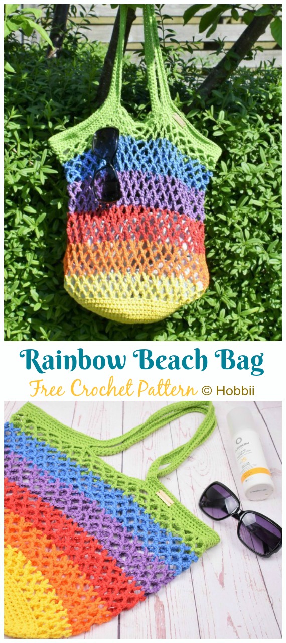 Rainbow Beach Bag Crochet Free Pattern - Beach #Bag; Free #Crochet; Patterns