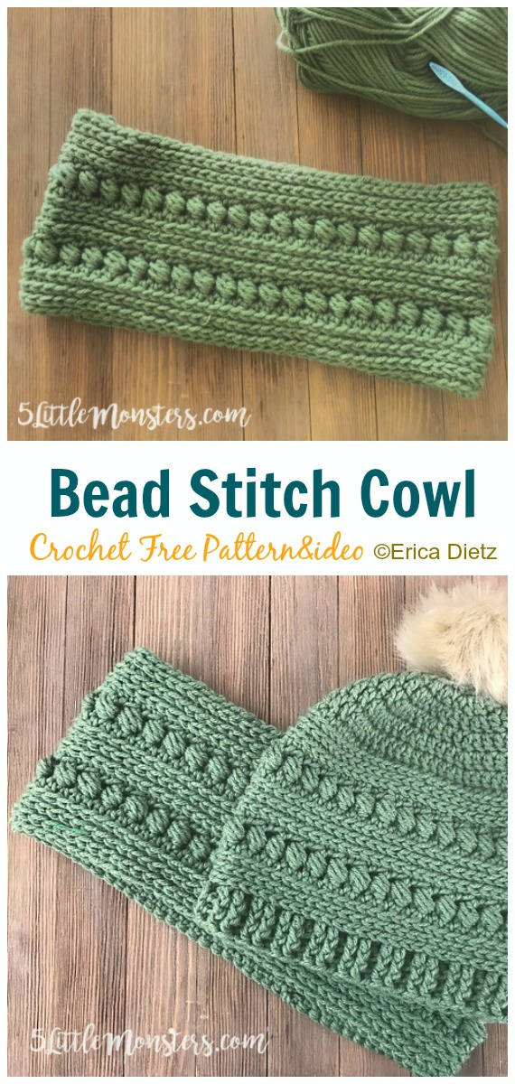 Bead Stitch Hat & Cowl Crochet Free Patterns- Women Beanie Hat Free #Knitting; Patterns