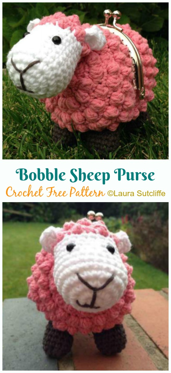 Bobble Sheep Purse Crochet Free Pattern - Coin #Purse; Free #Crochet; Patterns