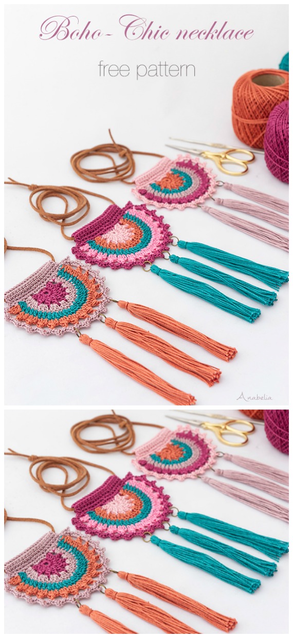 Boho-Chic Necklace Crochet Free Pattern- #Jewelry; Free  #Crochet; Patterns