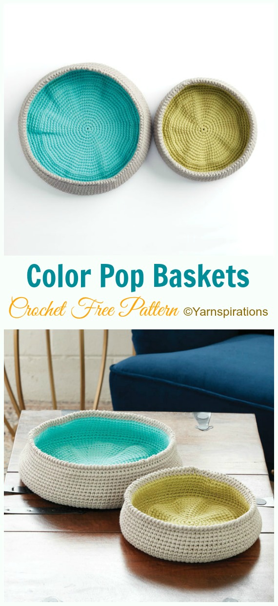 Color Pop Crochet Baskets Crochet Free Pattern - Storage #Basket; Free #Crochet; Patterns