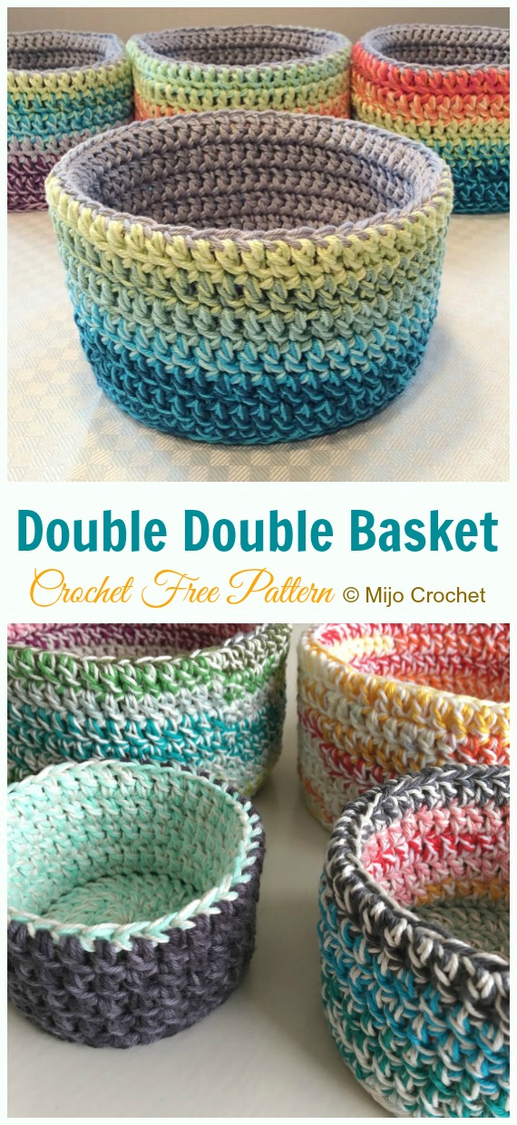 Double Double Basket Crochet Free Pattern - Storage #Basket; Free #Crochet; Patterns