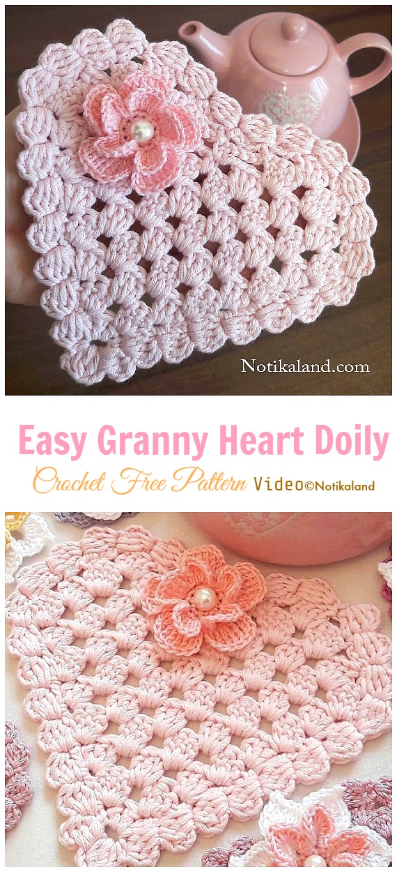 Easy Granny Heart Doily Crochet Free Pattern [Video] - Small Doily Free Crochet Patterns