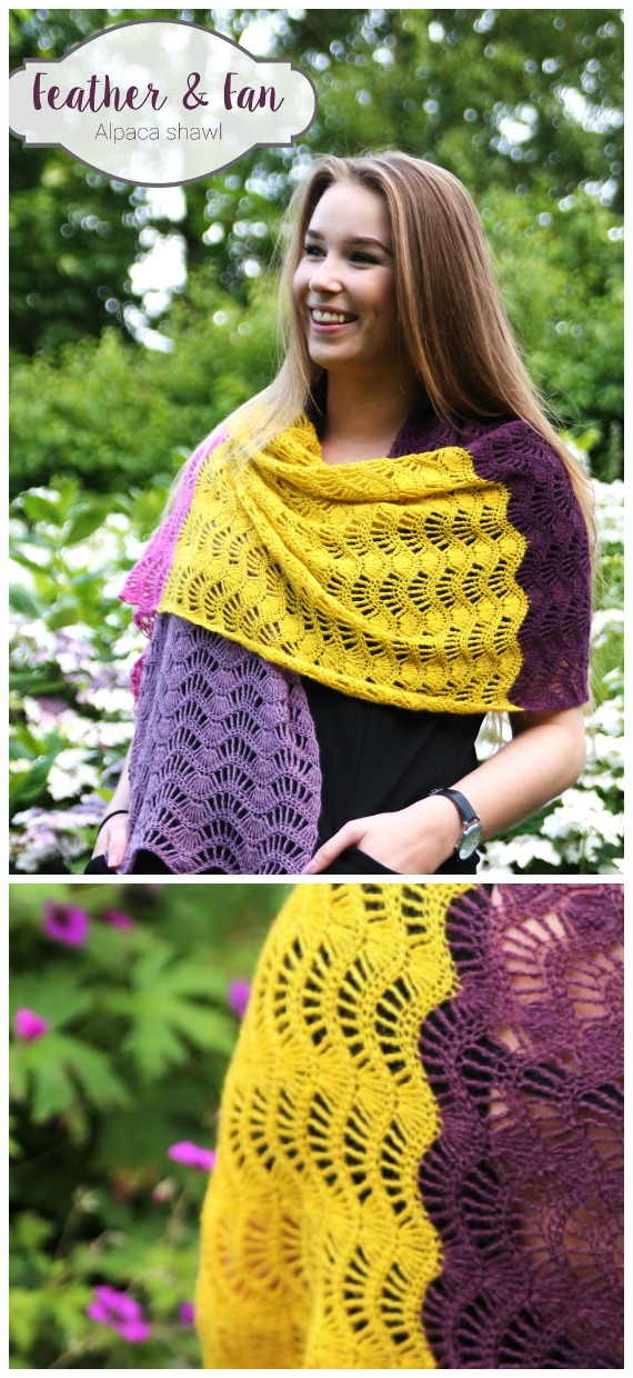 Feather Fan Lace Shawl Crochet Free Pattern - Women Lace #Shawl; Free #Crochet; Patterns