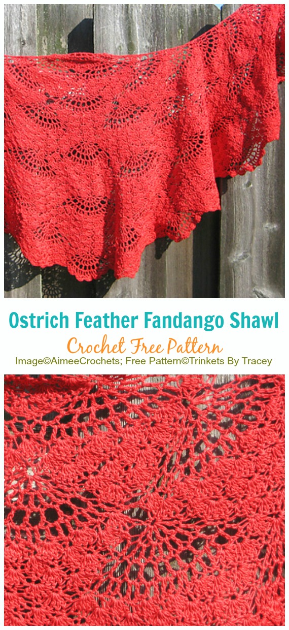 Ostrich Feather Fandango Shawl Crochet Free Pattern - Women Lace #Shawl; Free #Crochet; Patterns