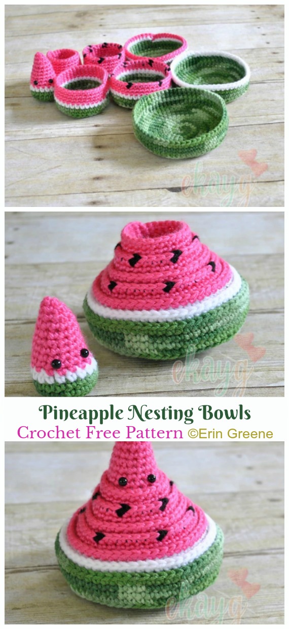 Watermelon Nesting Bowls Crochet Free Patterns