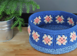 Granny Square Edged Basket Crochet Free Patterns - - Storage #Basket; Free #Crochet; Patterns