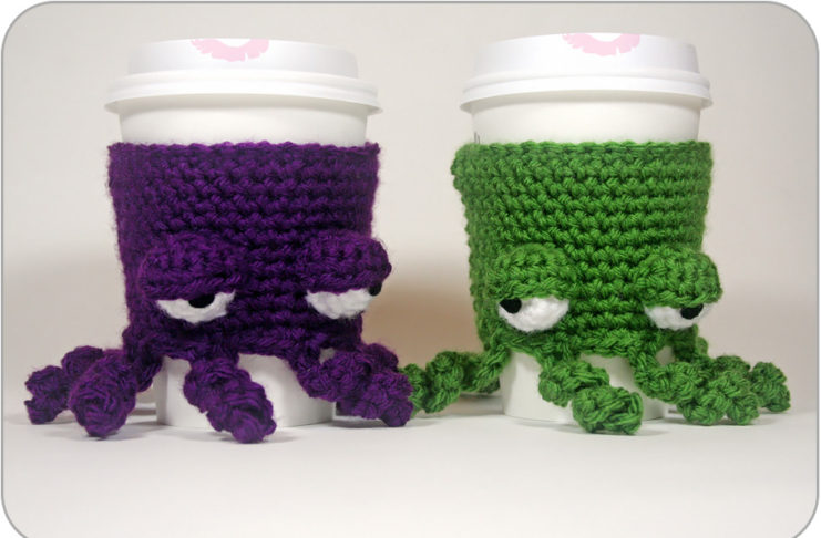 Grumpy Octopus Coffee Cup Cozy Crochet Free Pattern - Coffee/Tea Mug #Cozy; Free #Crochet; Patterns