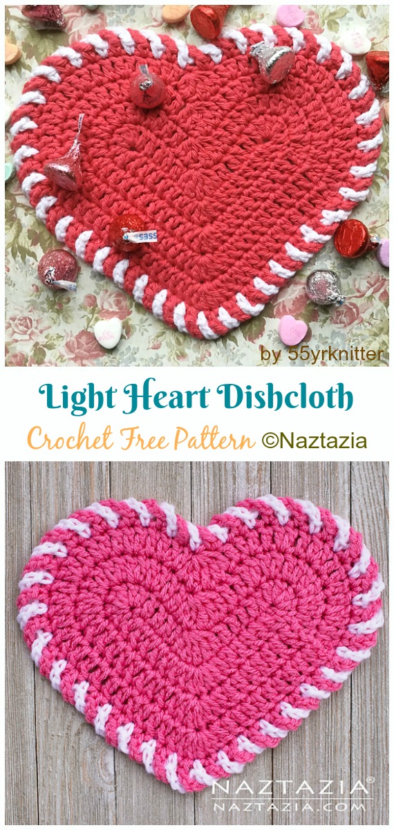 Light Heart Dishcloth Crochet Free Pattern - #Heart; #Dishcloth; Free Crochet Patterns
