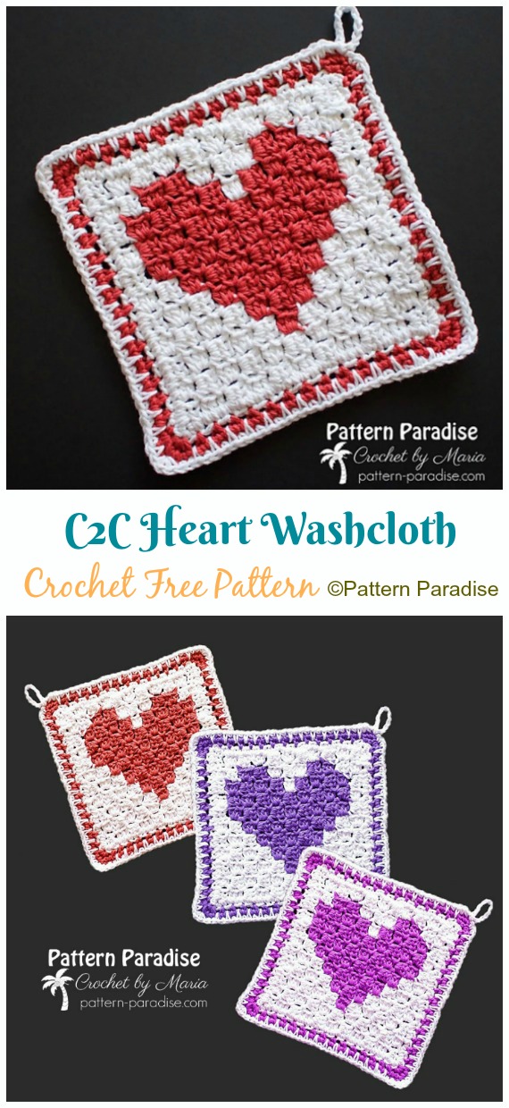 Light Heart Dishcloth Crochet Free Pattern - #Heart; #Dishcloth; Free Crochet Patterns