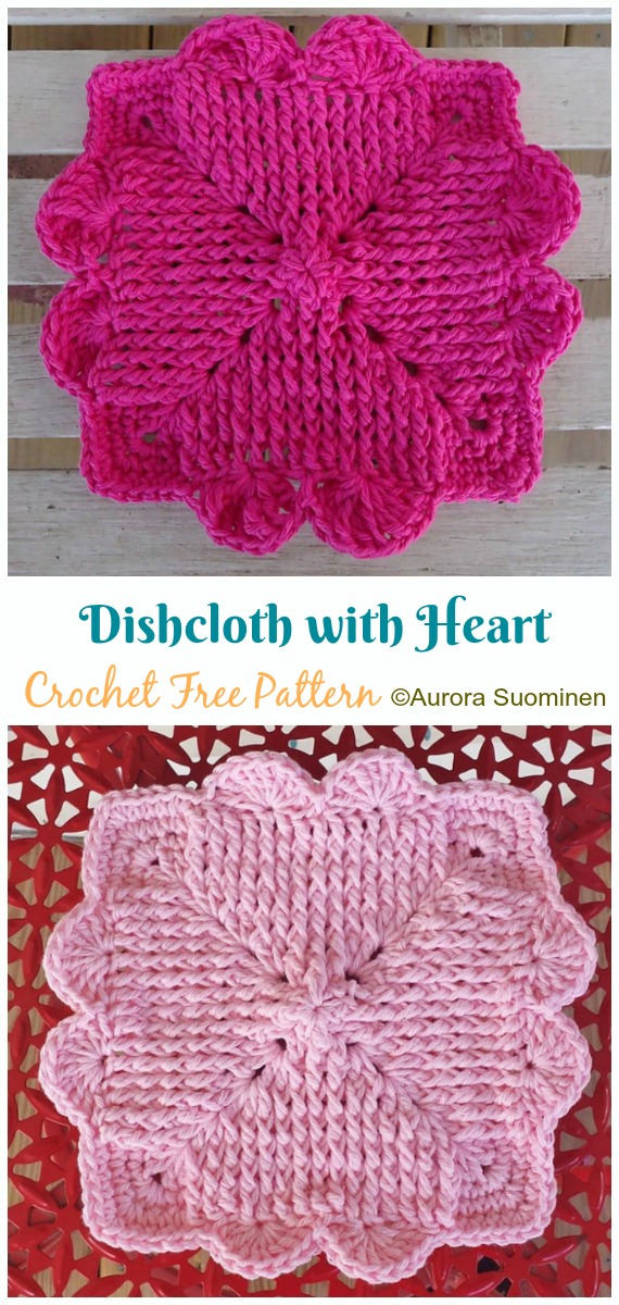 Dishcloth with Heart Crochet Free Pattern - #Heart; #Dishcloth; Free Crochet Patterns