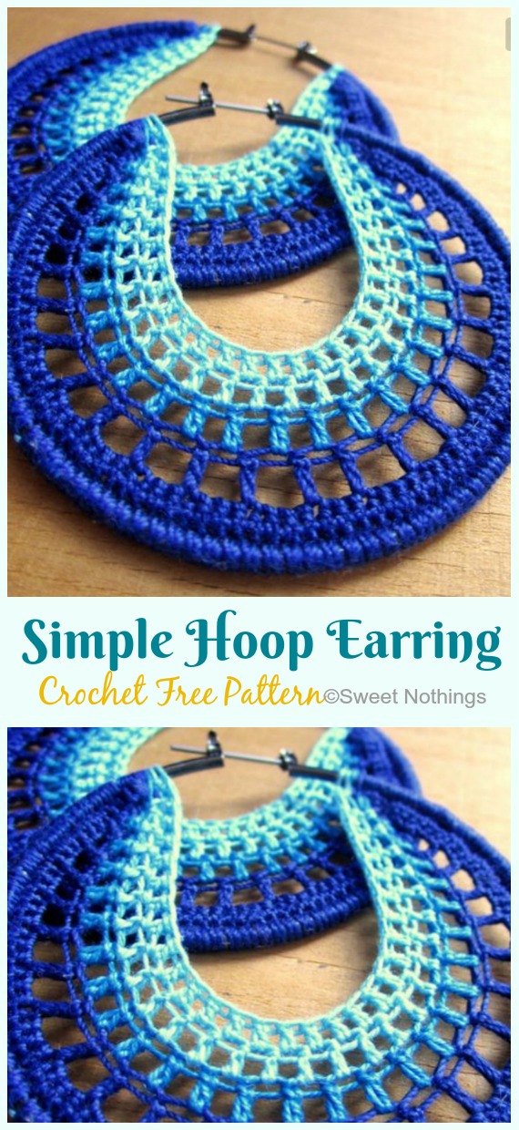 Simple Hoop Earring Crochet Free Patterns - #Jewelry; Free  #Crochet; Patterns