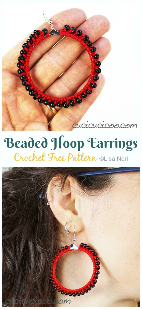Beaded Hoop Earrings Crochet Free Patterns - #Jewelry; Free  #Crochet; Patterns