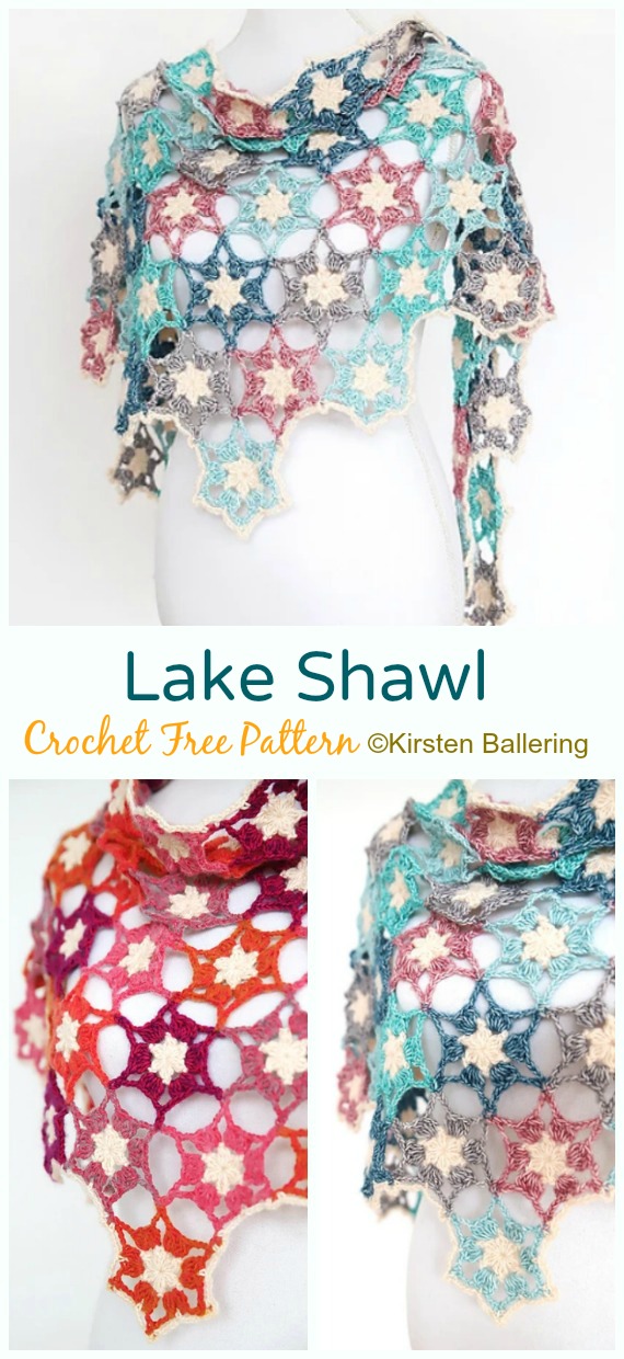 Lake Shawl Crochet Free Pattern - Women Lace #Shawl; Free #Crochet; Patterns