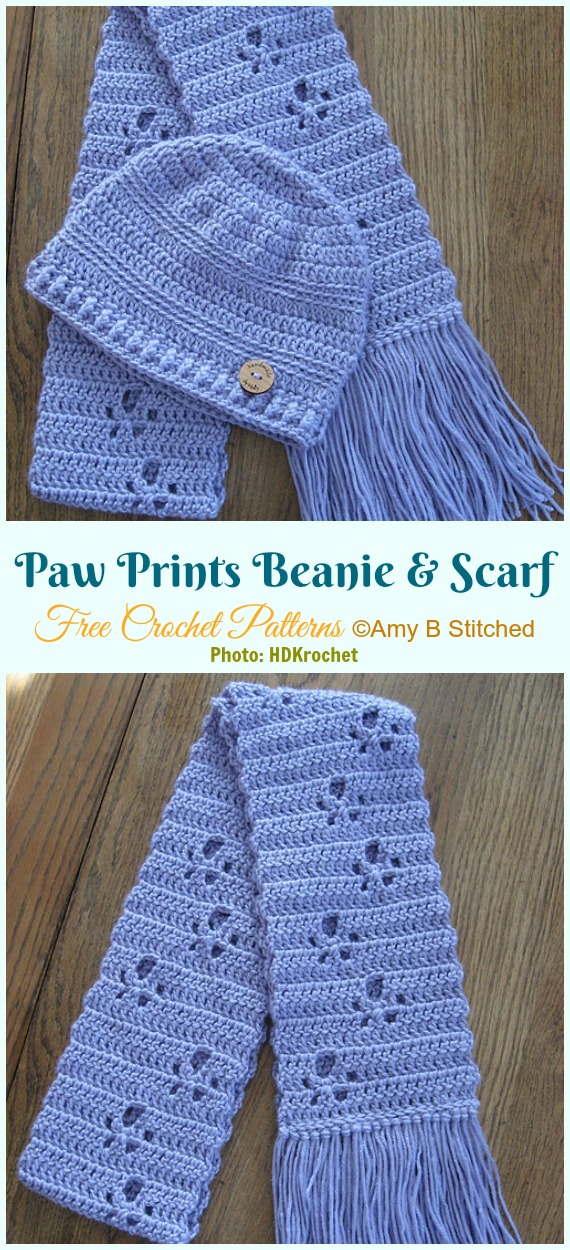 Meandering Paw Prints Beanie & Scarf Set Crochet Free Patterns