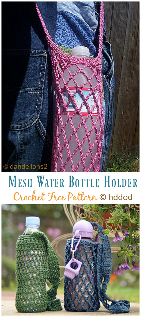 Mesh Water Bottle Holder Crochet Free Pattern - Water Bottle Holder Free #Crochet; Patterns