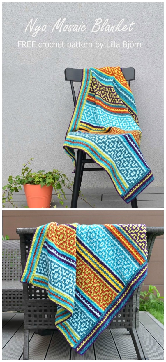 Nya Mosaic Blanket Crochet Free Pattern - Mosaic #Blanket; Free #Crochet; Patterns