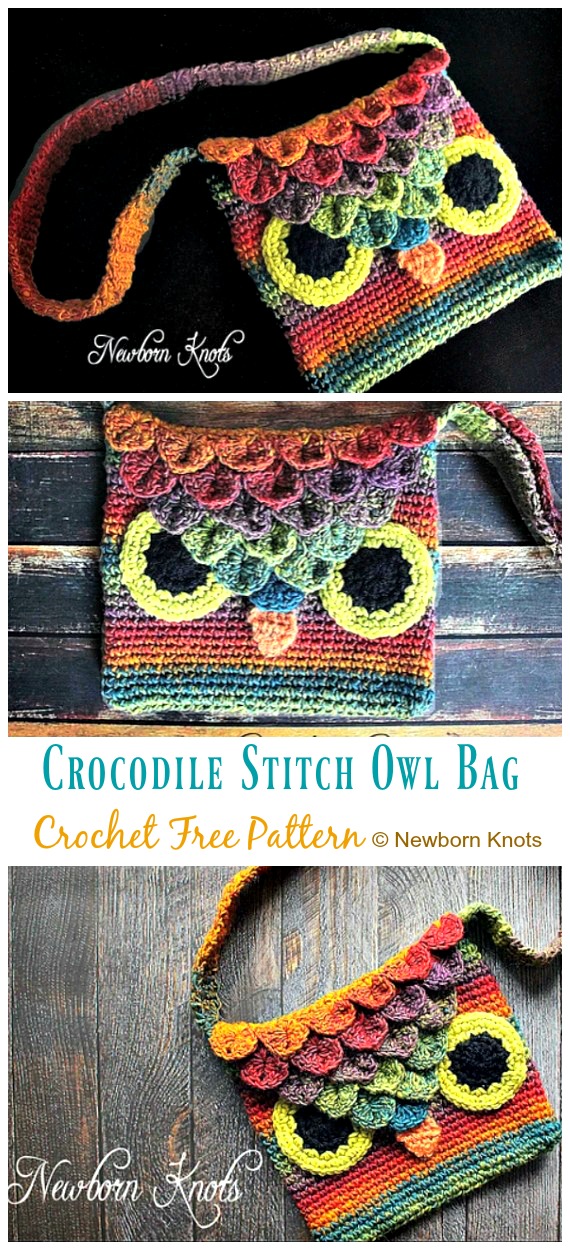 Crocodile Stitch Owl Bag Crochet Free Patterns - Kids Shoulder #Bags; Free #Crochet; Patterns